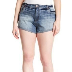 Rise Distressed Denim Shorts